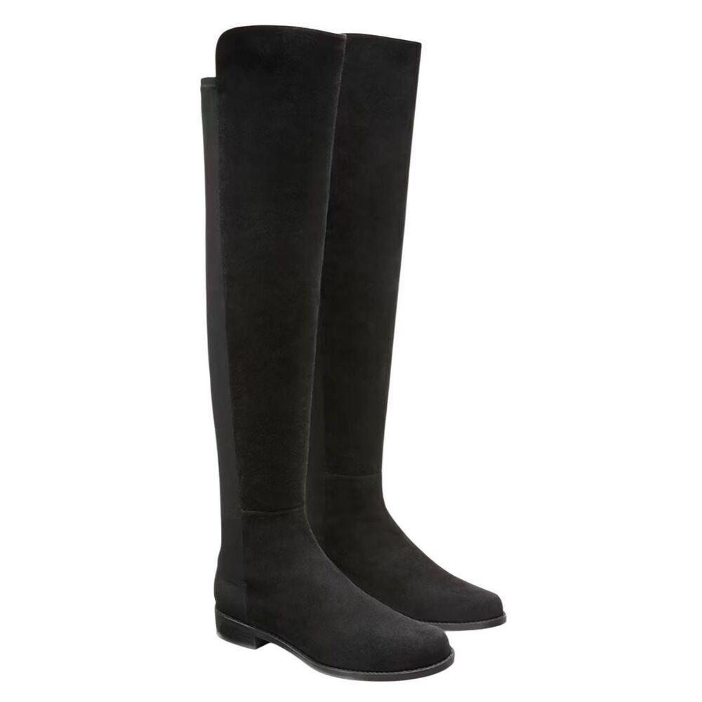 Stuart Weitzman Over The Knee Boots Size 4.5 Black Suede‎ Block Heel